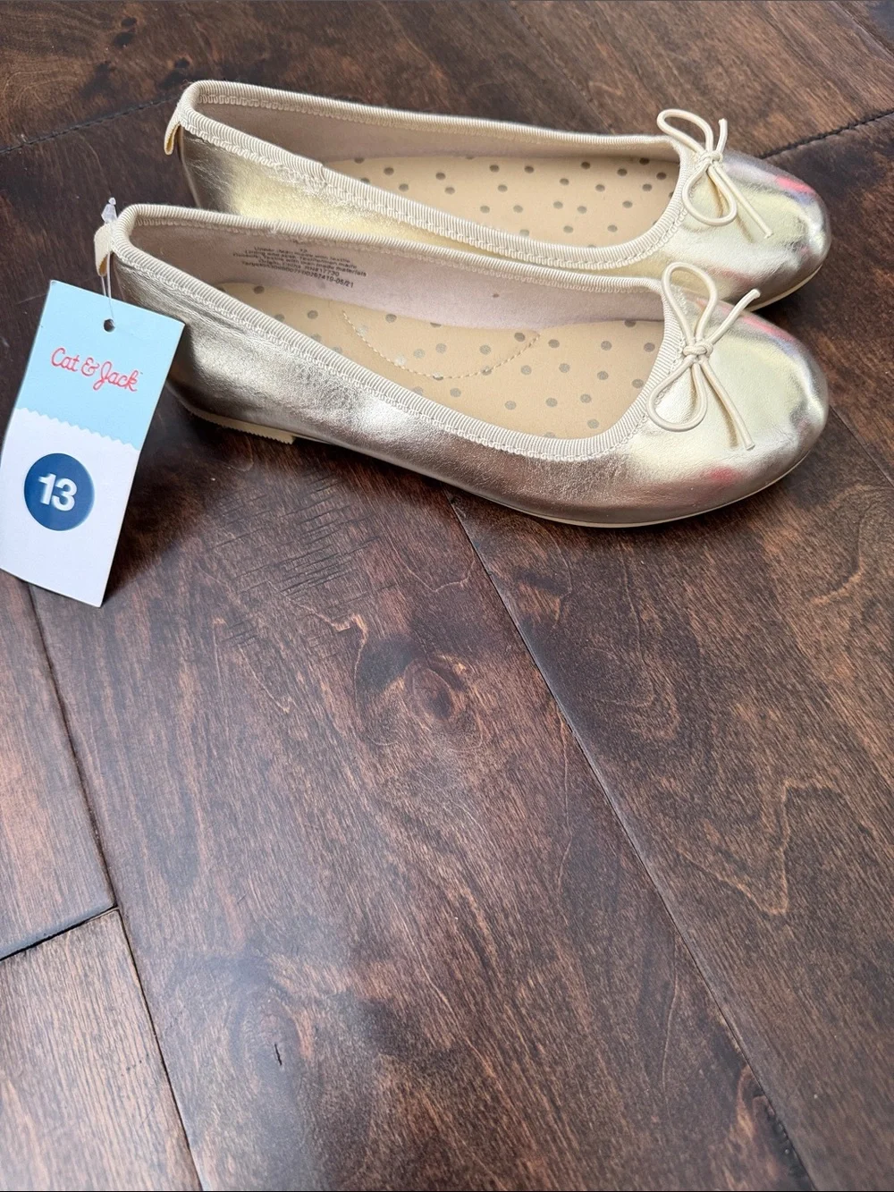 Cat & Jack Girls Stacy Ballet Flats Gold Shoes bow 13